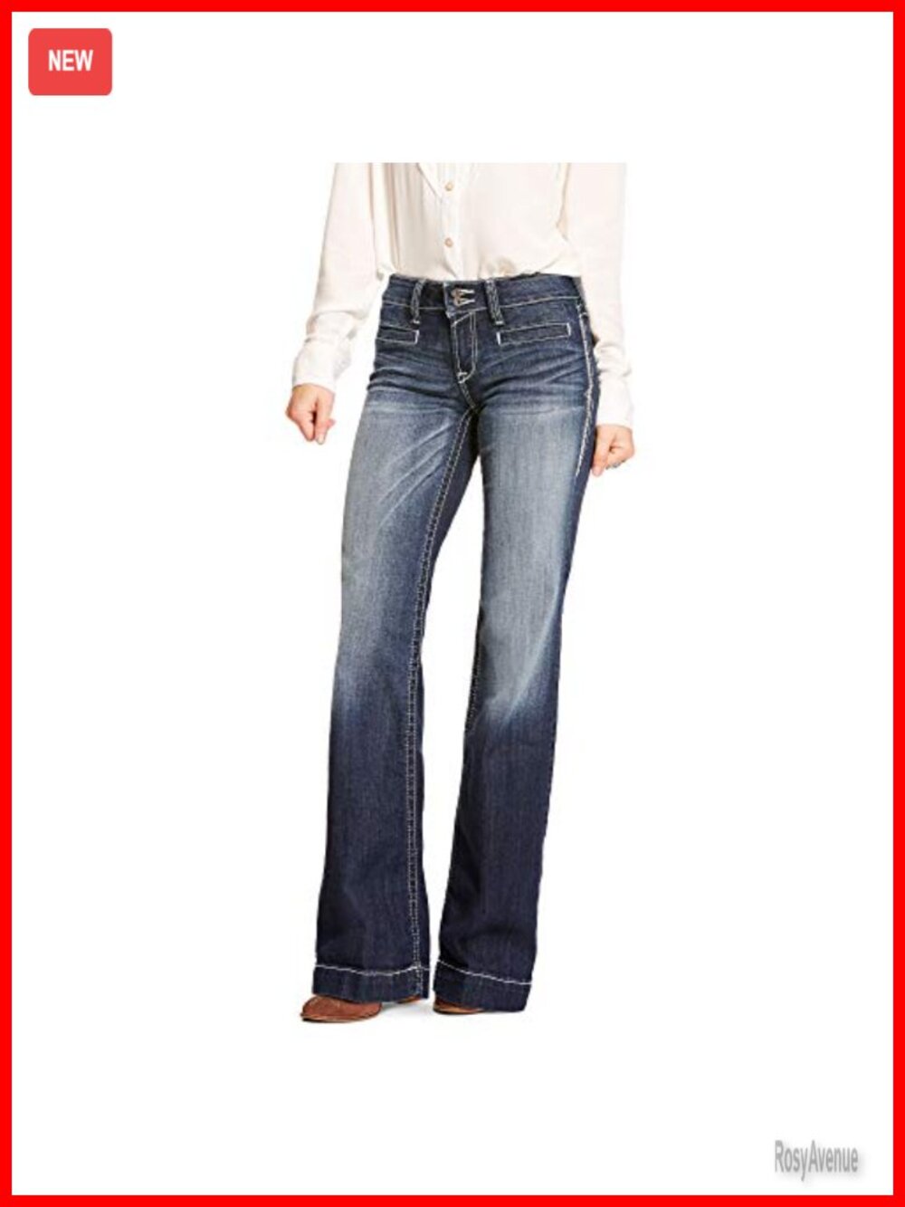 Women's Mid Rise Stretch Wide Leg Trouser Jean Western Casual Denim